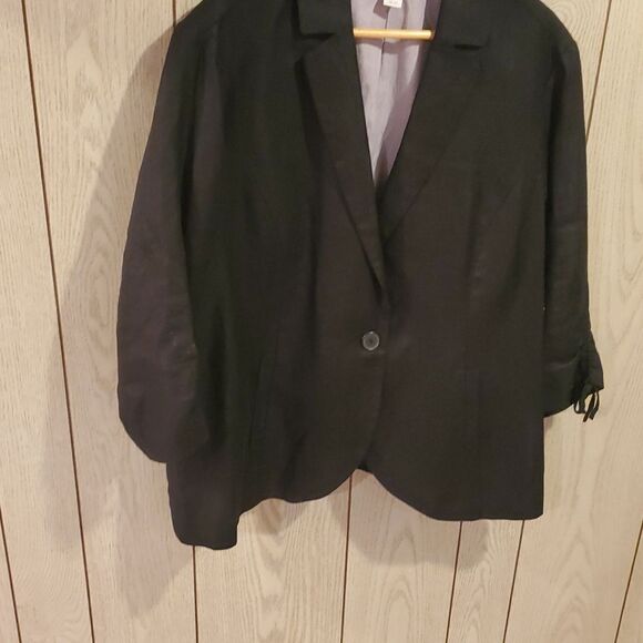 Coldwater Creek  Linen Blazer Women's  Black Rushed Career Business Size 20-22 - Picture 8 of 8
